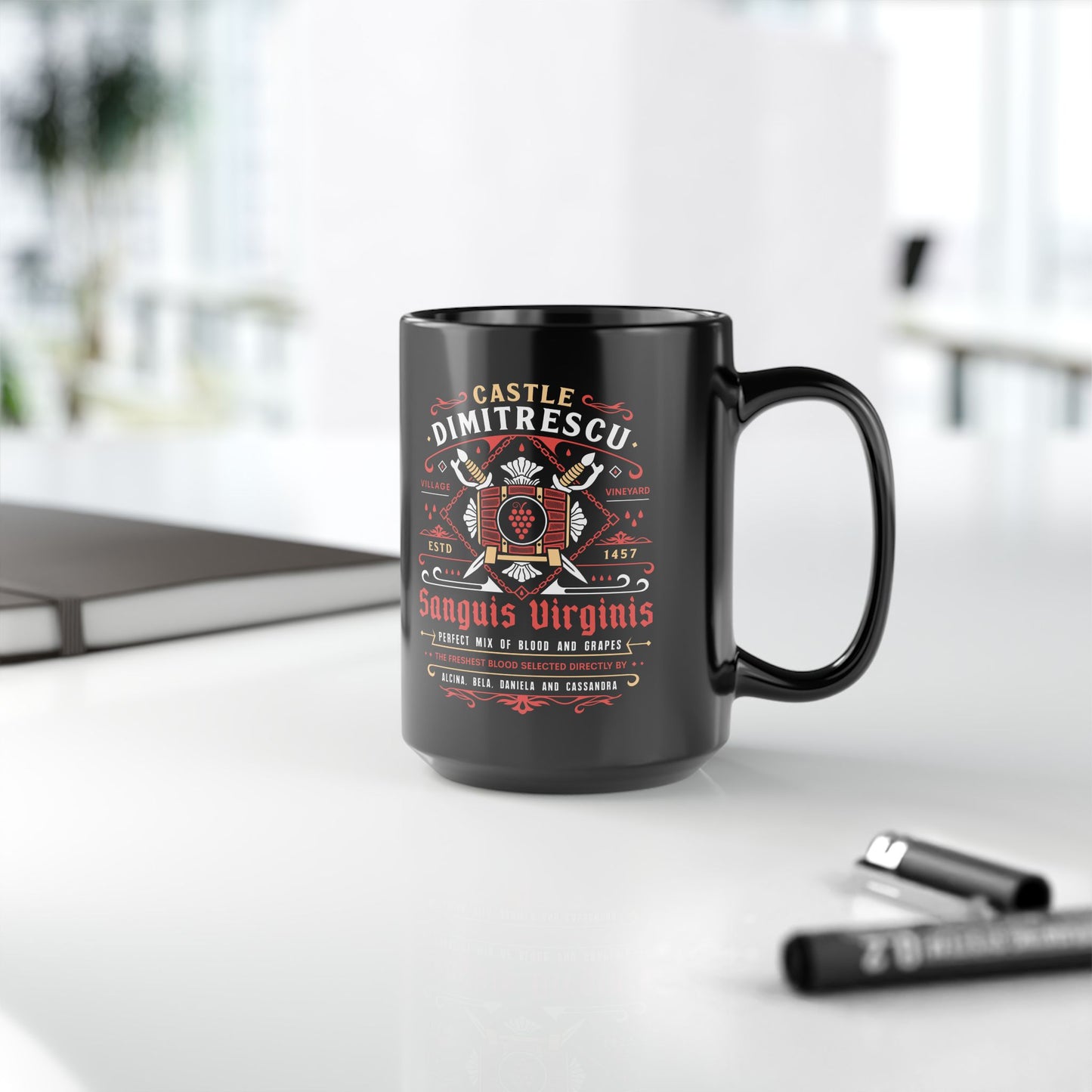 Castle Dimitrescu Vineyard Crest Black Mug