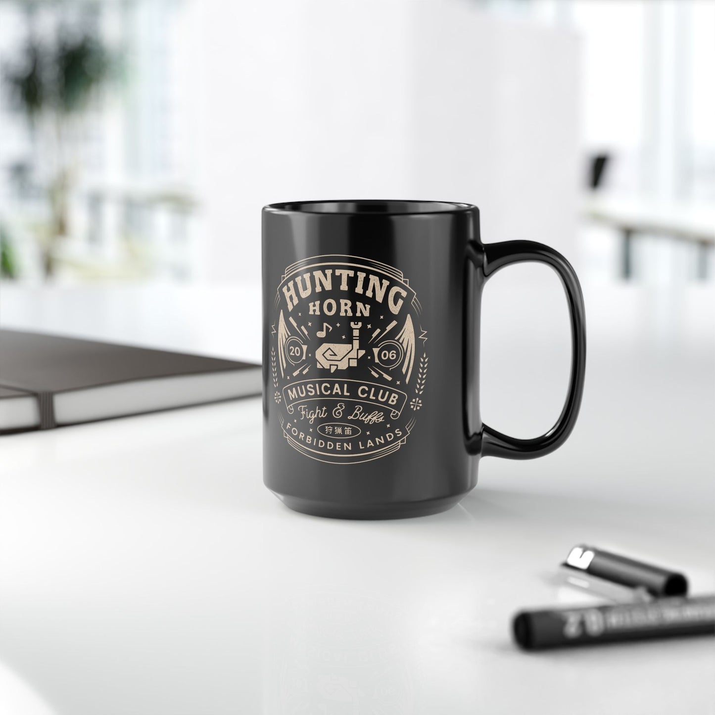 Hunting Horn Musical Club Black Mug
