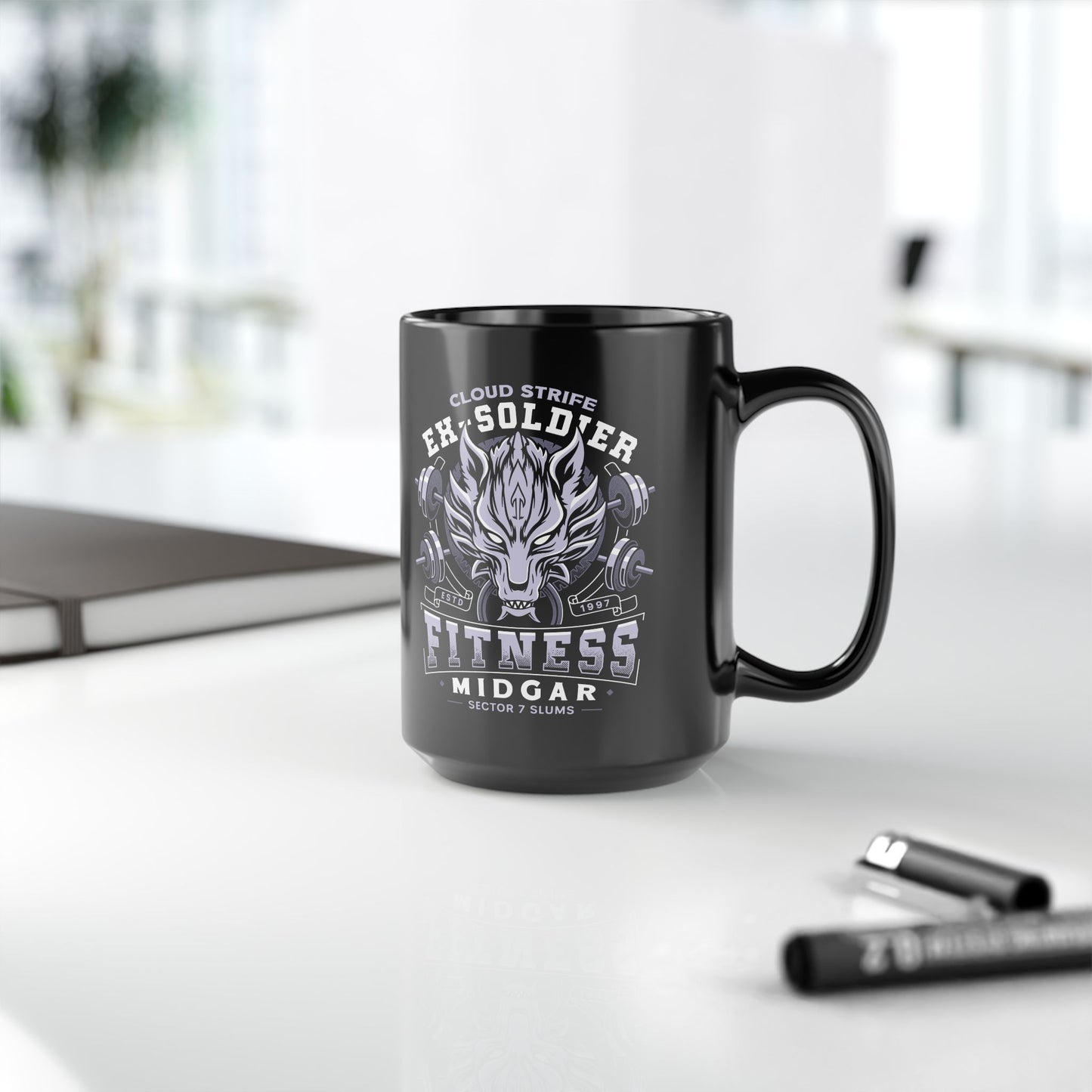 Strife Midgar Fitness Emblem Black Mug