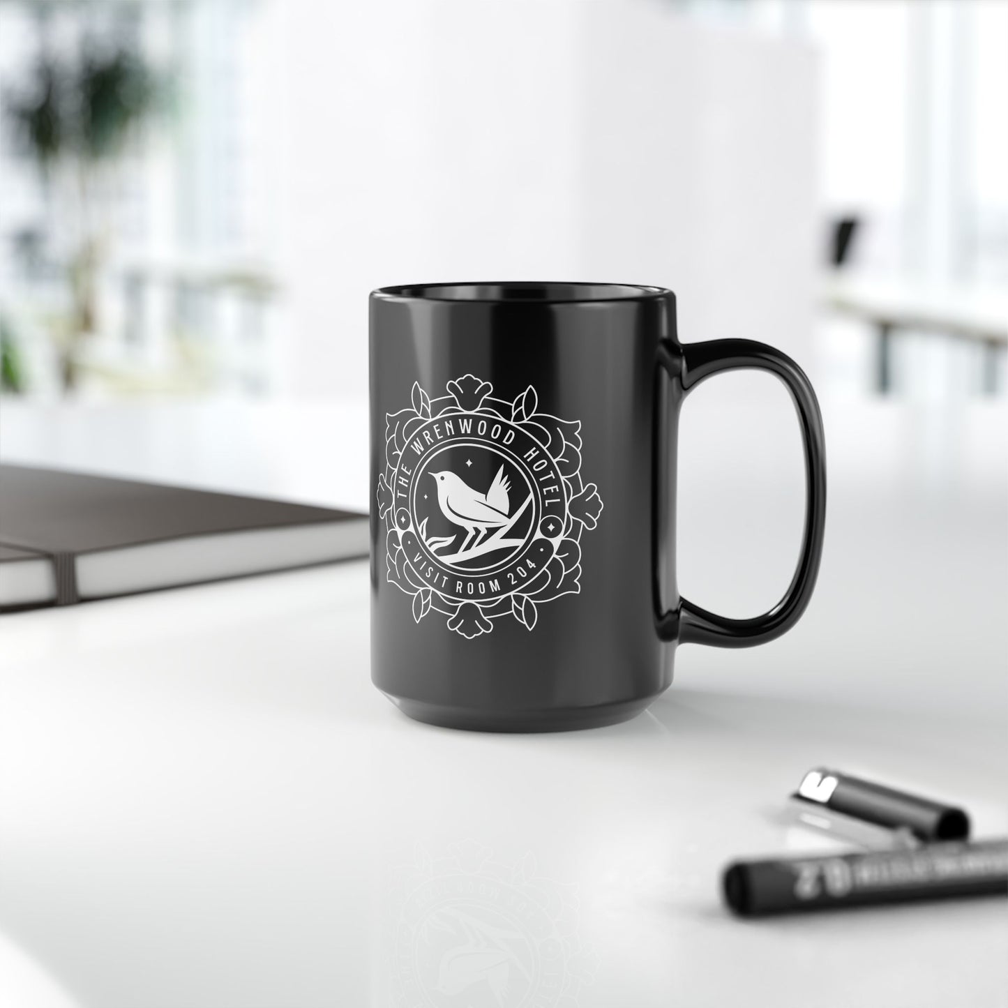 Wrenwood Hotel Emblem Black Mug