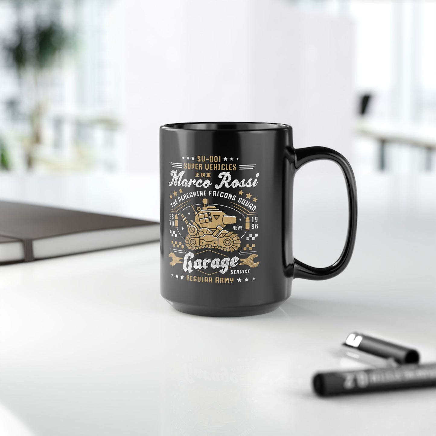Peregrine Falcons Squad Garage Black Mug