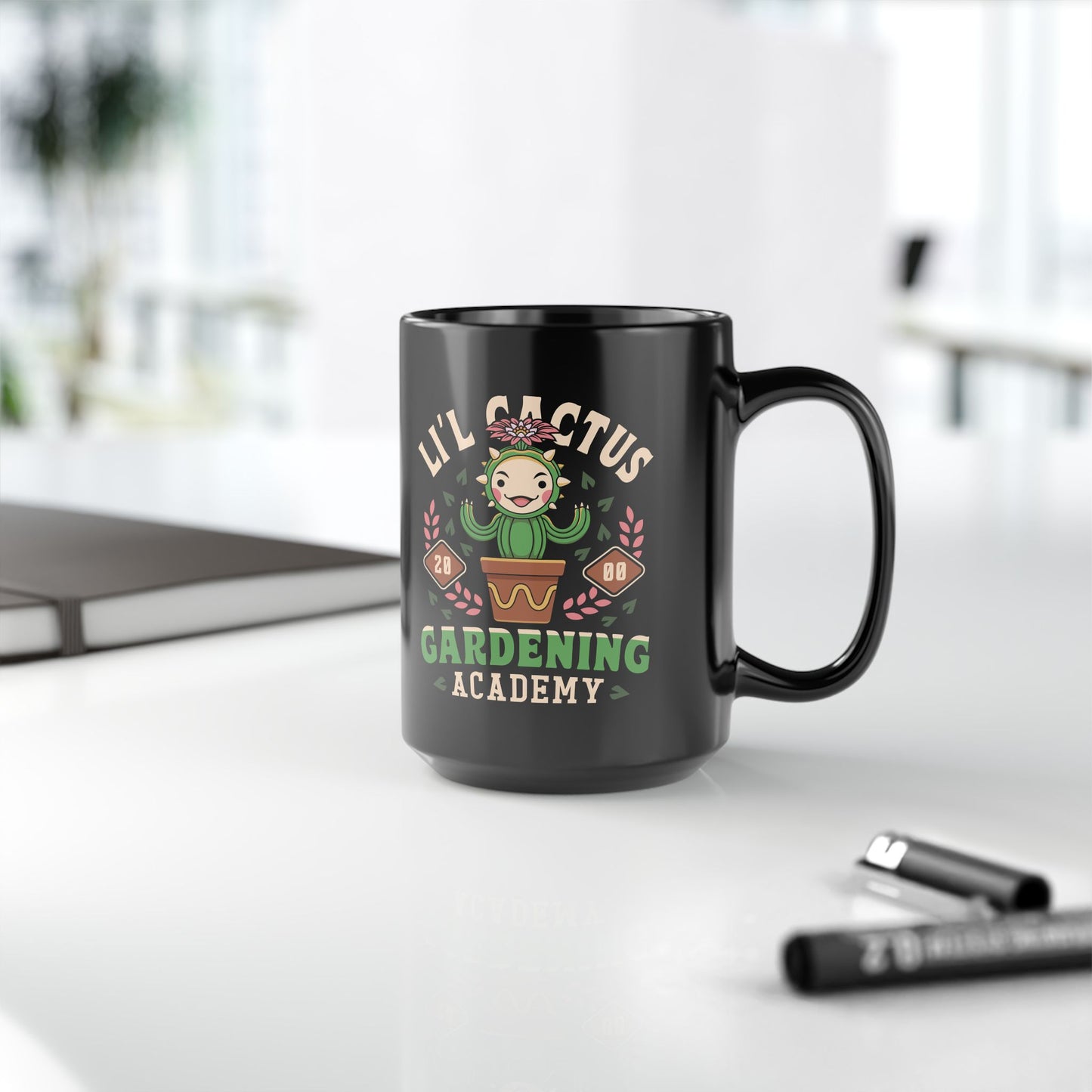 Lil Cactus Gardening Academy Black Mug