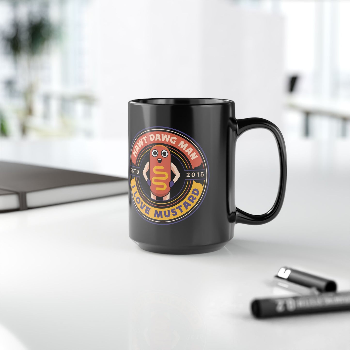Hawt Dawg Man Emblem Black Mug