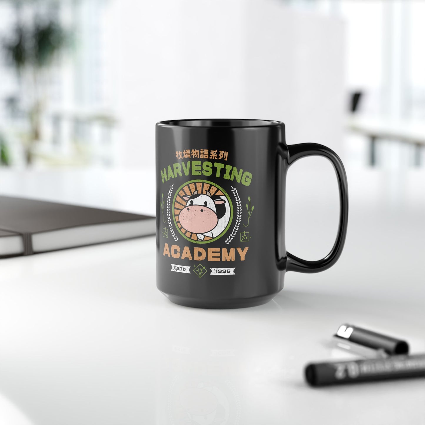 Kawaii Harvesting Academy Black Mug
