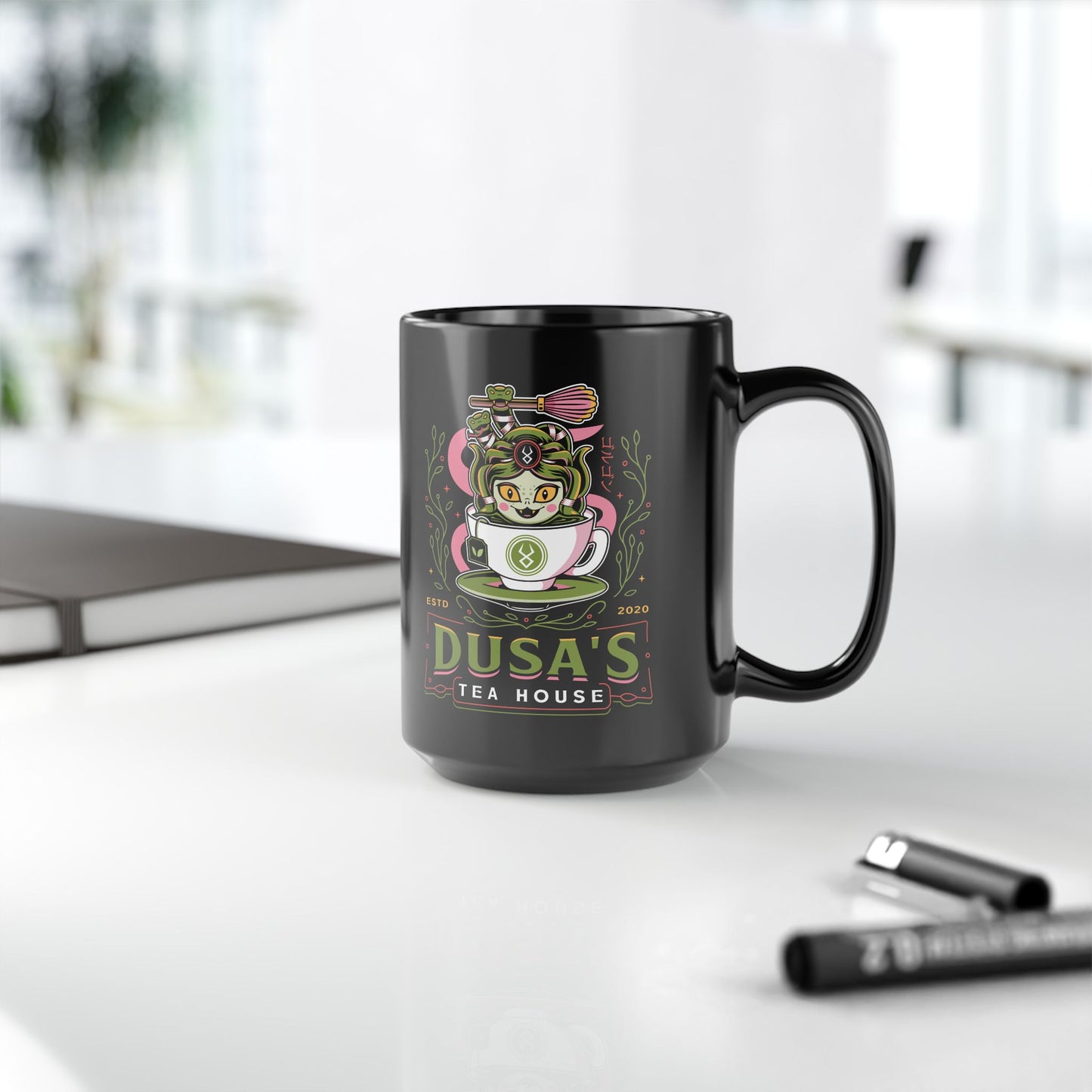 Dusa Green Tea Emblem Black Mug