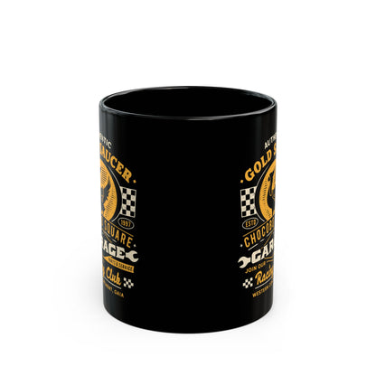 Gold Saucer Garage Vintage Black Mug