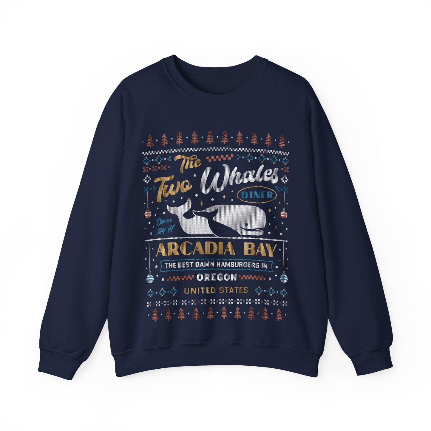 Two Whales Diner Ugly Sweater Unisex Crewneck Sweatshirt
