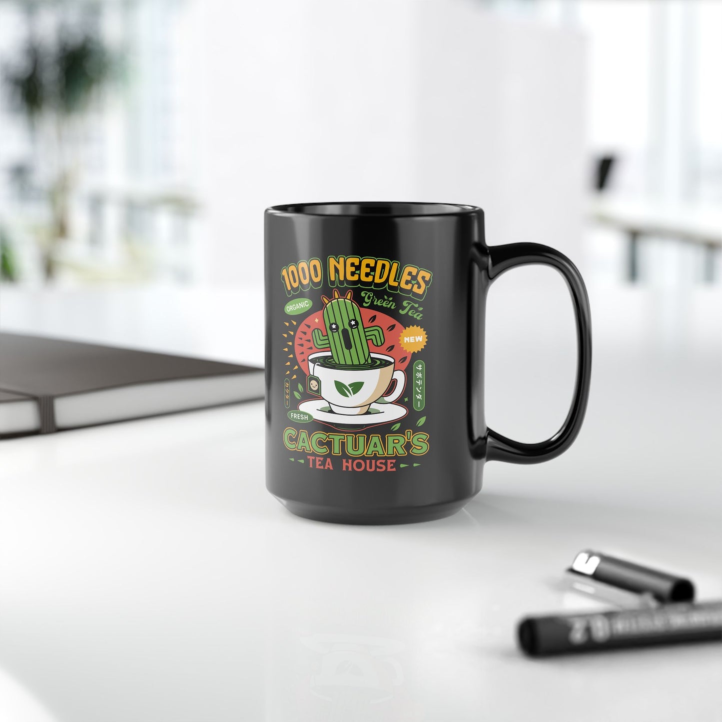 Cactuar Green Tea Emblem Black Mug