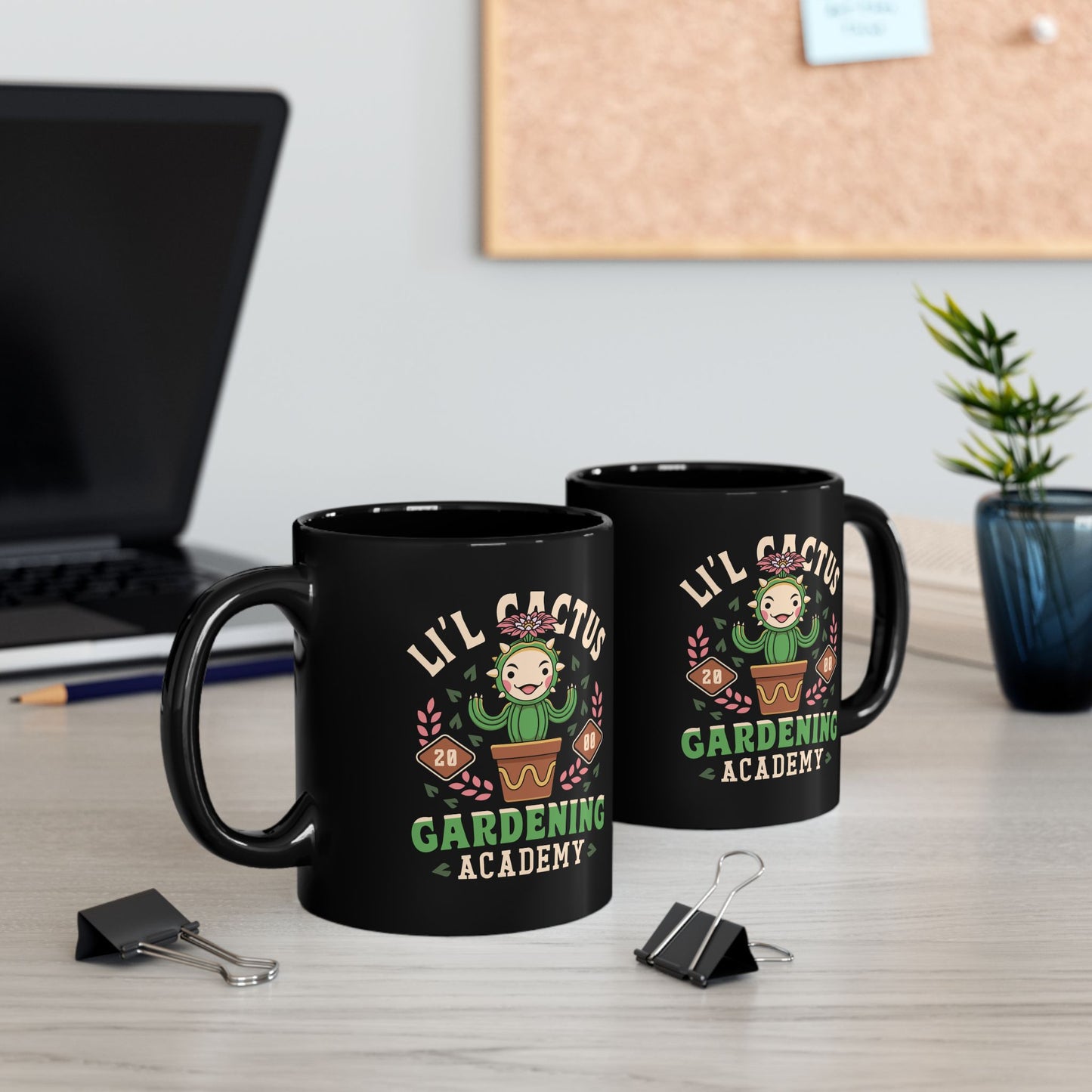 Lil Cactus Gardening Academy Black Mug