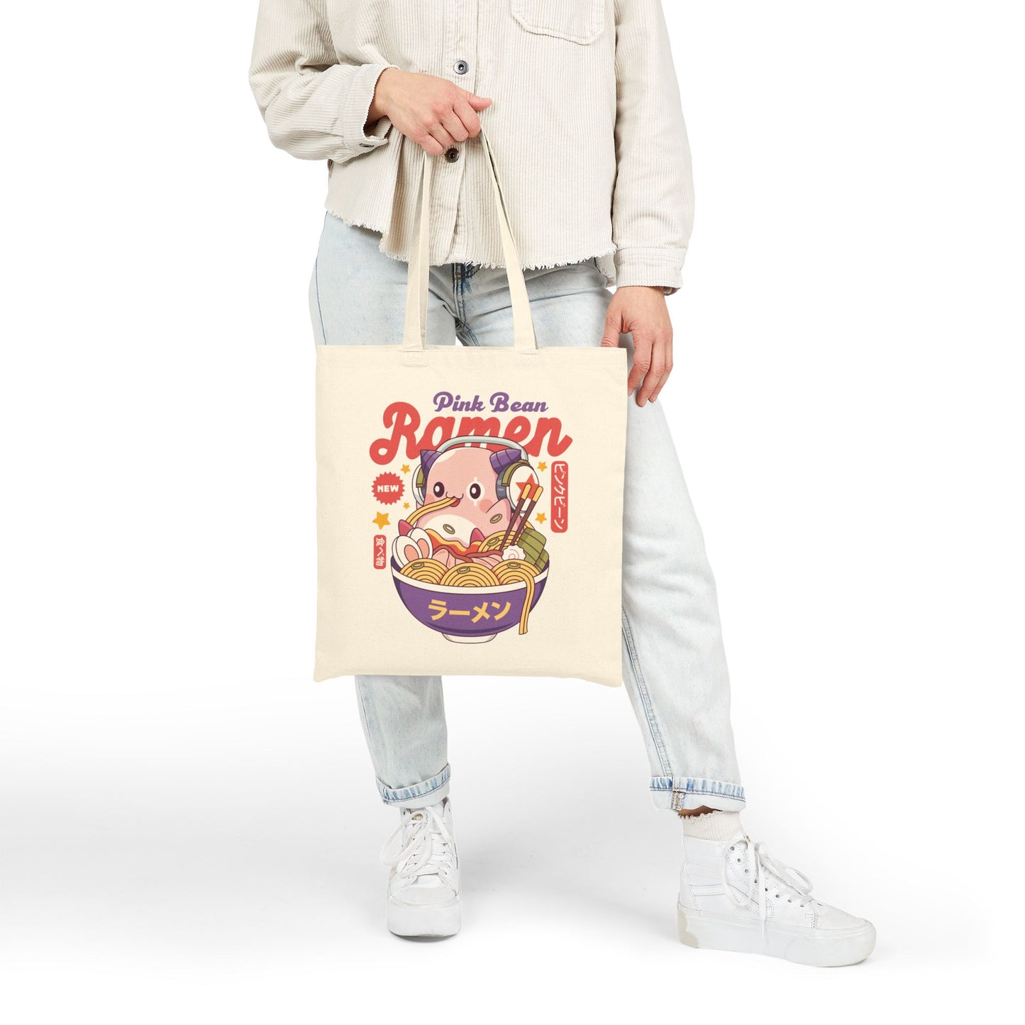 Pink Bean Ramen Kawaii Canvas Tote Bag