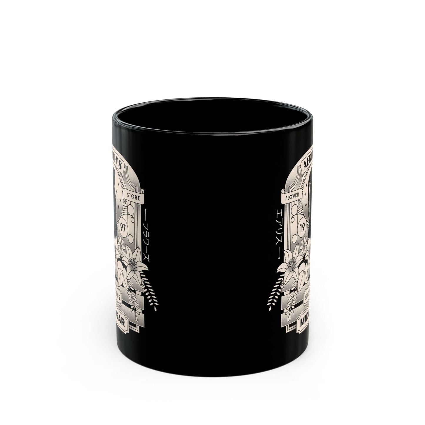 Aerith And Flowers Black Mug