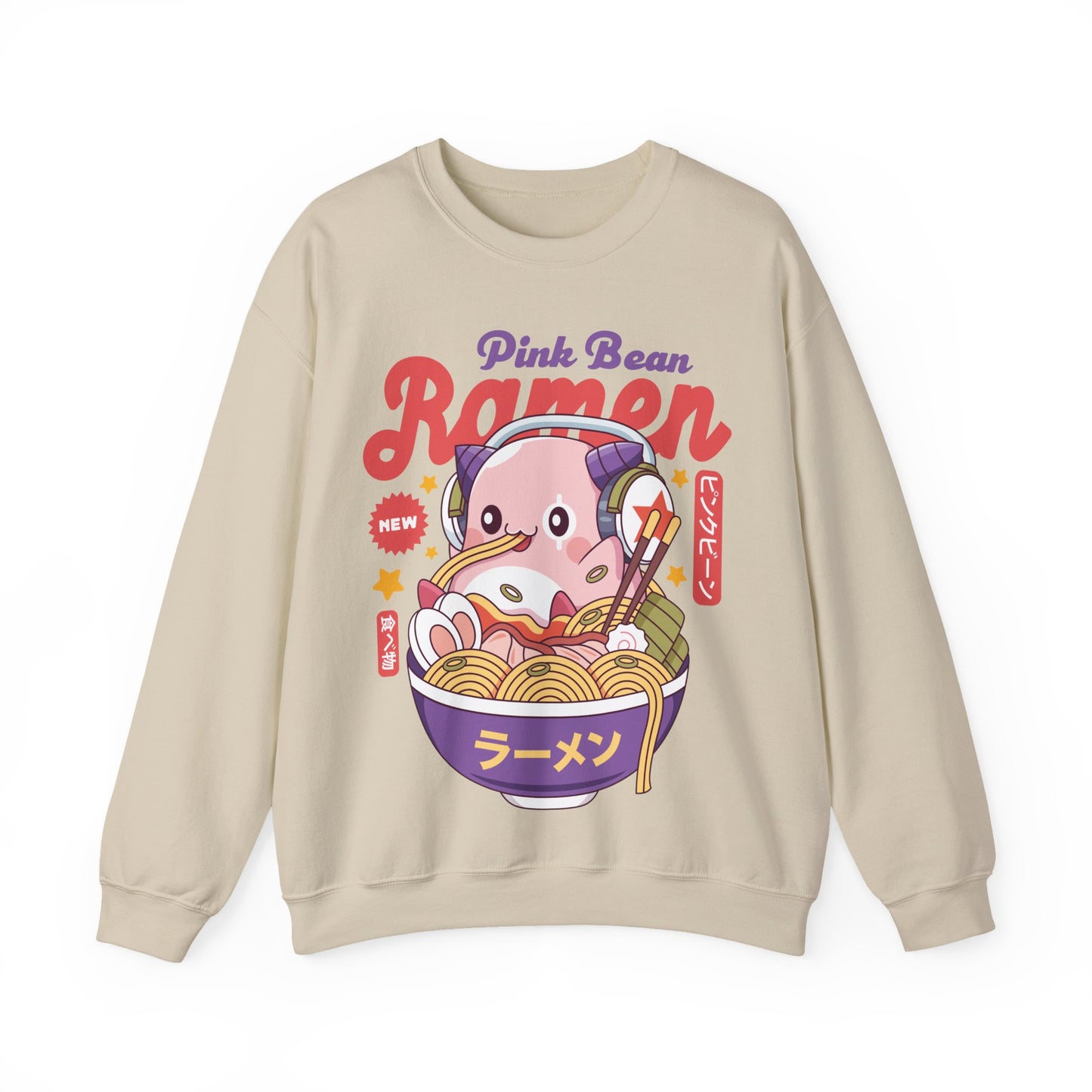 Pink Bean Ramen Kawaii Unisex Crewneck Sweatshirt
