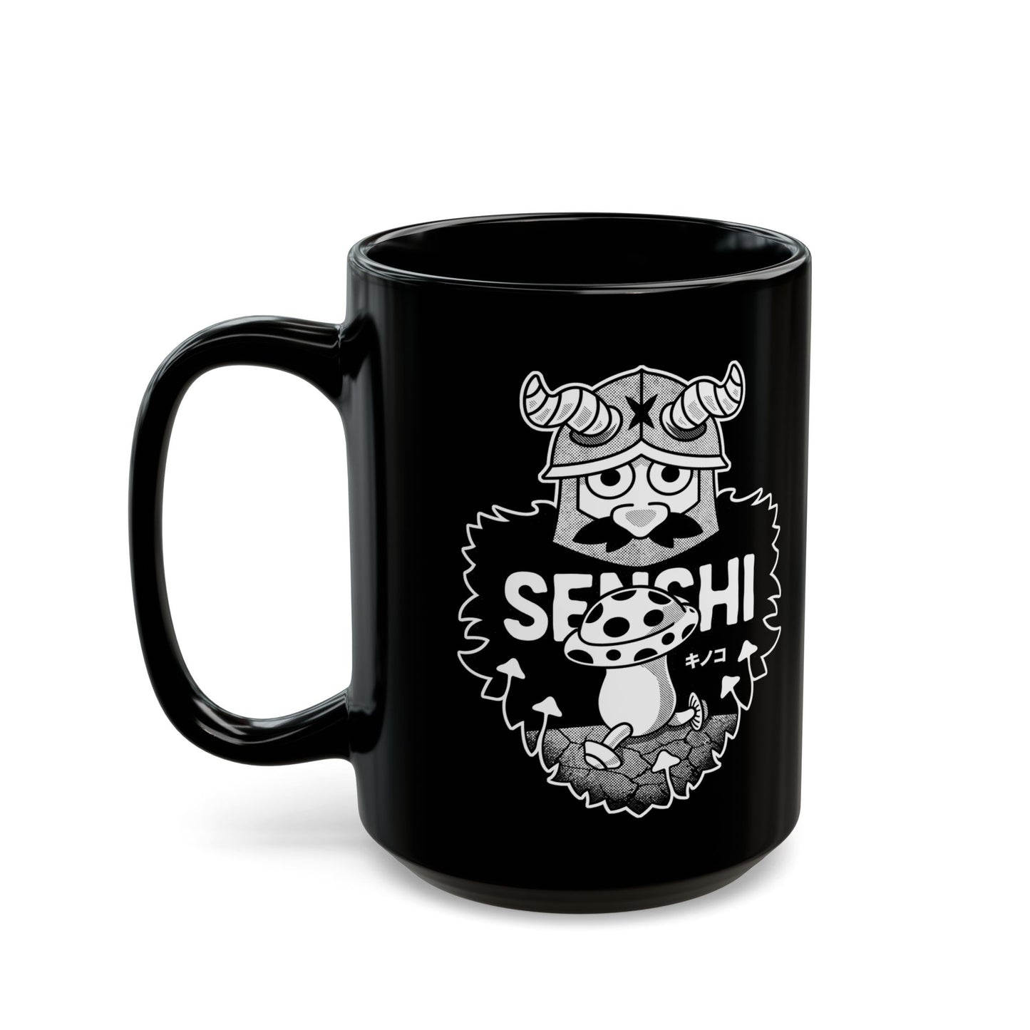 Walking Mushroom And Dwarf  Black Mug