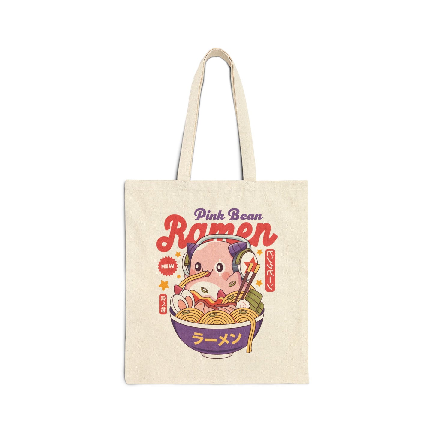 Pink Bean Ramen Kawaii Canvas Tote Bag