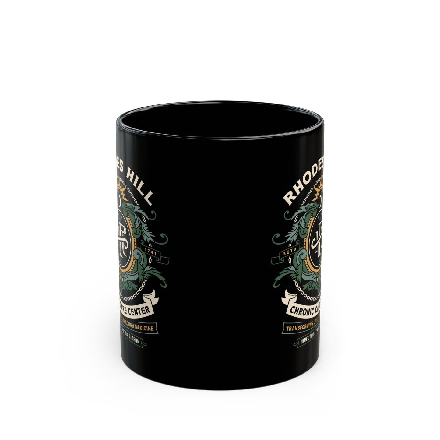 Rhodes Hill Chronic Care Center Crest Black Mug