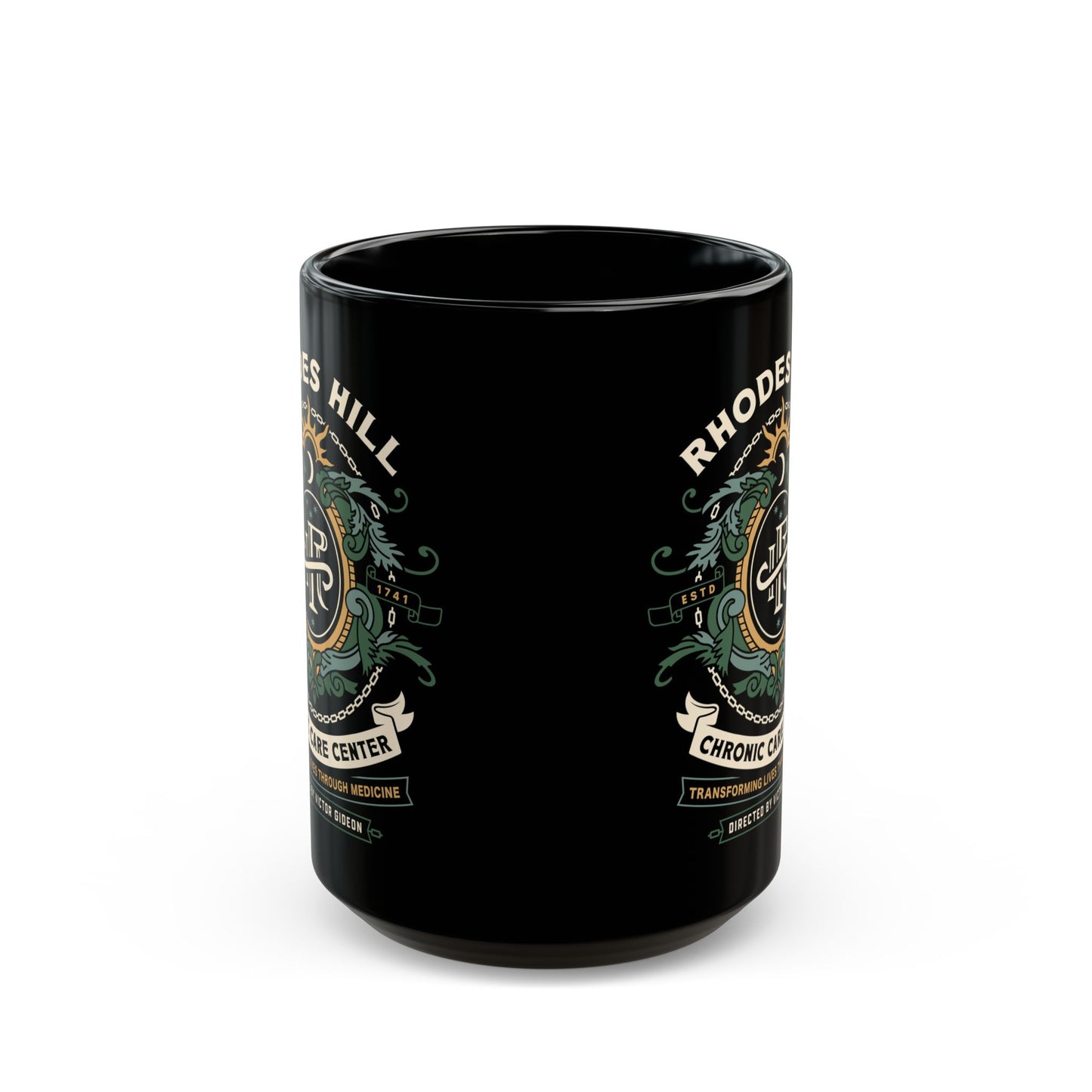 Rhodes Hill Chronic Care Center Crest Black Mug