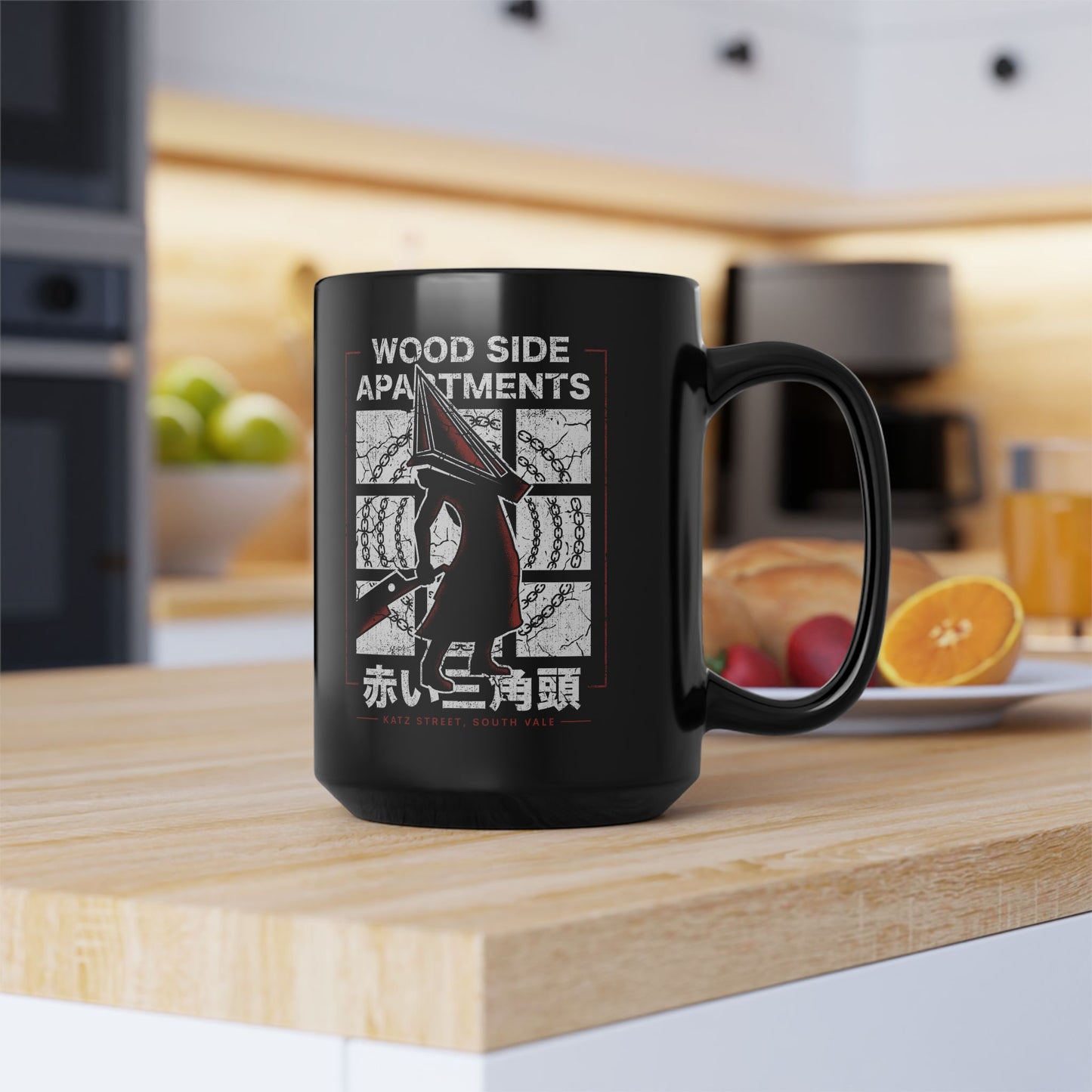 Wood Side Apartments Monster Black Mug