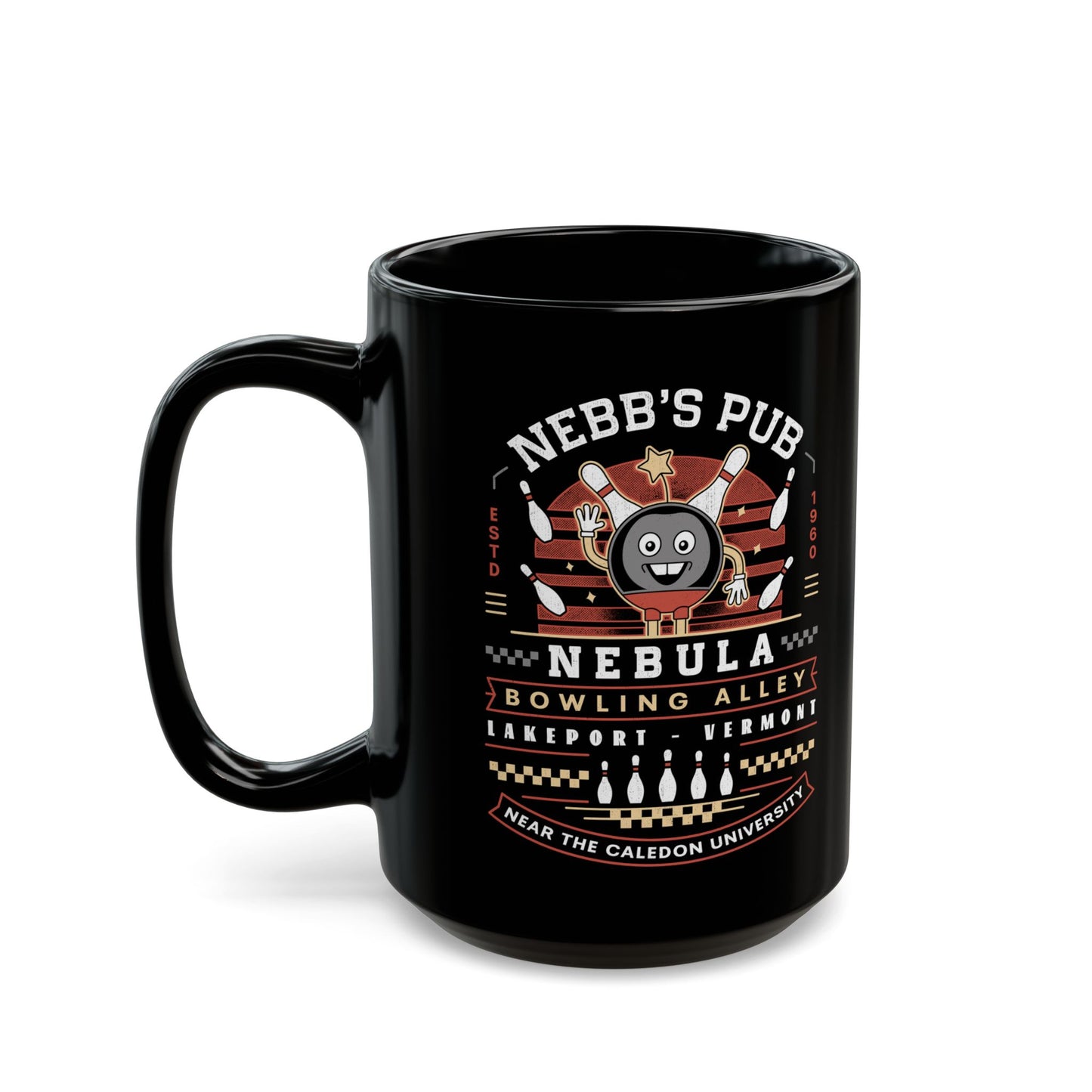 Nebb Bowling Mascot Emblem Black Mug