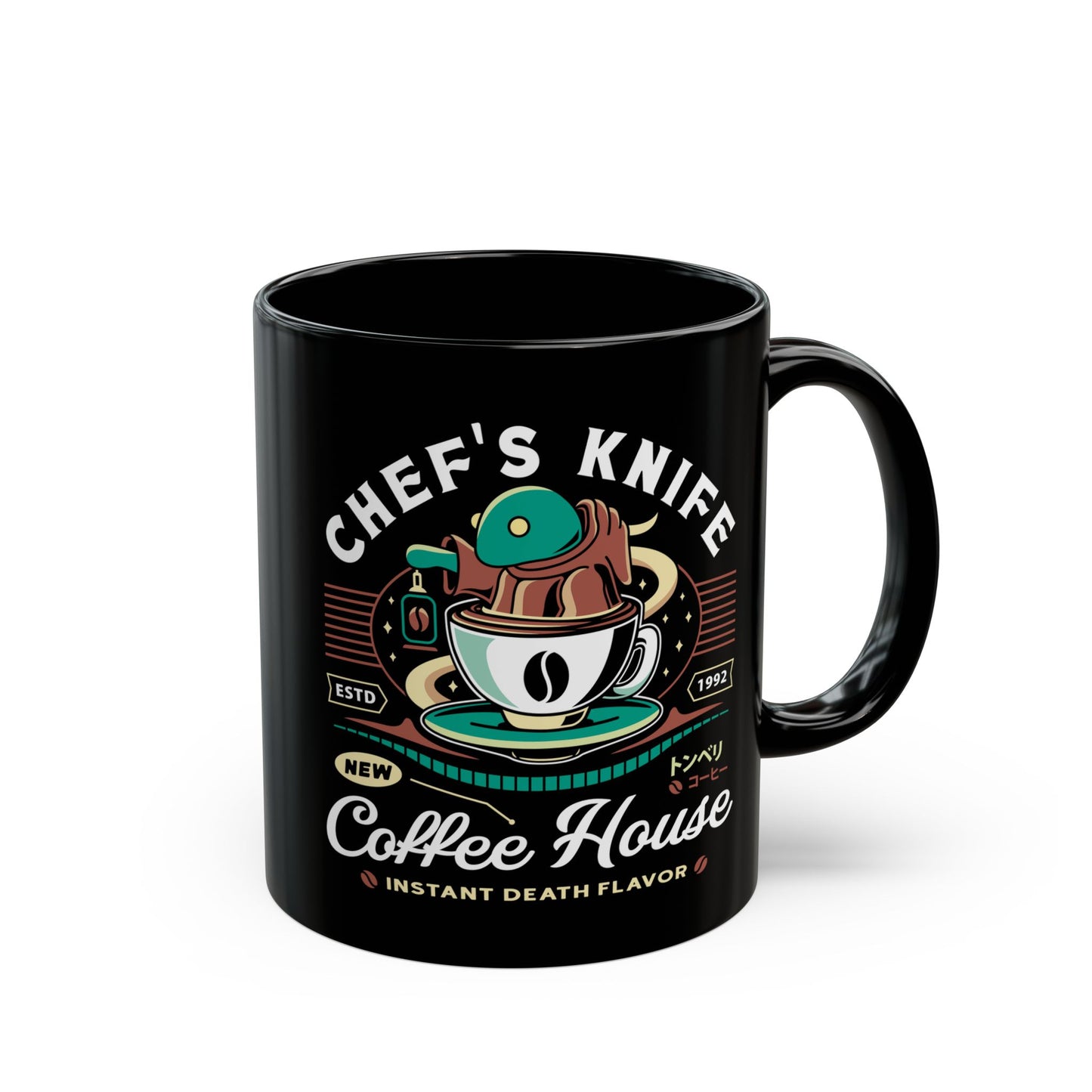 Chefs Knife Coffee Crest Black Mug