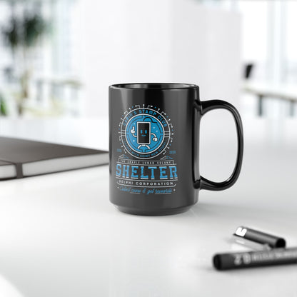 Cabin Coins Stamp Club Emblem Black Mug