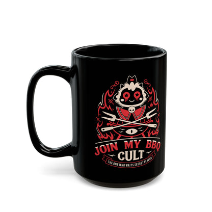 Join My Barbecue Cult Black Mug