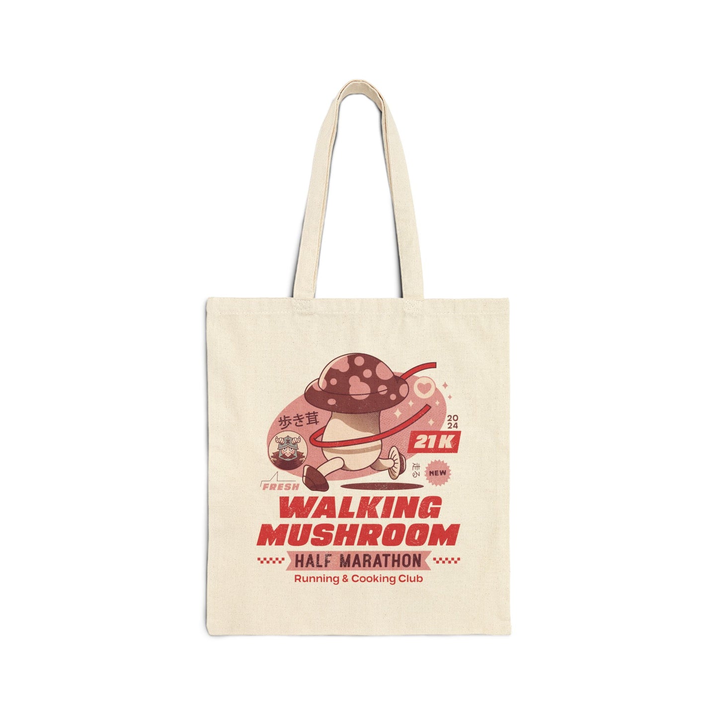 Walking Mushroom Marathon Cotton Canvas Tote Bag