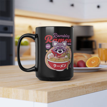 Rambley The Raccoon Ramen Black Mug