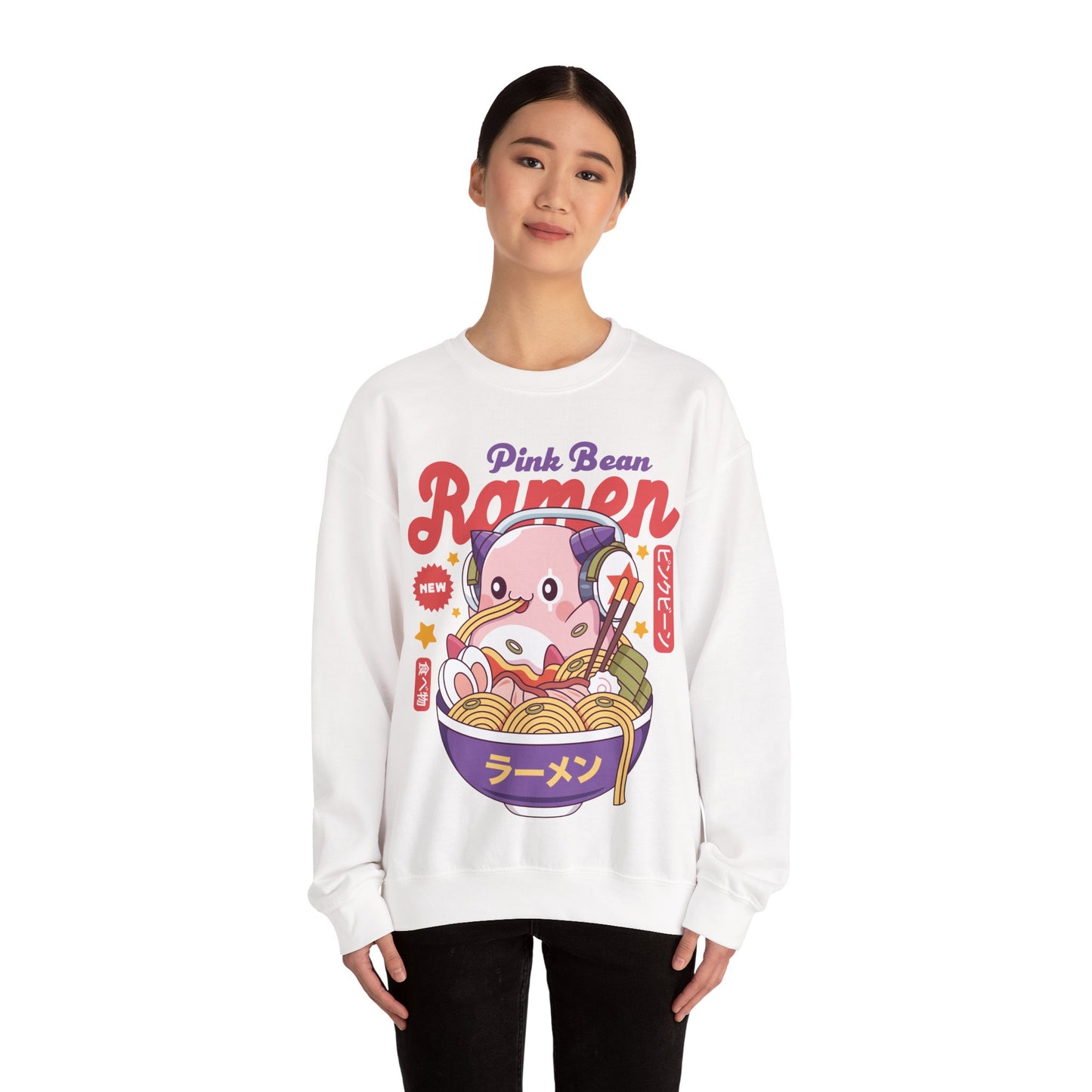 Pink Bean Ramen Kawaii Unisex Crewneck Sweatshirt