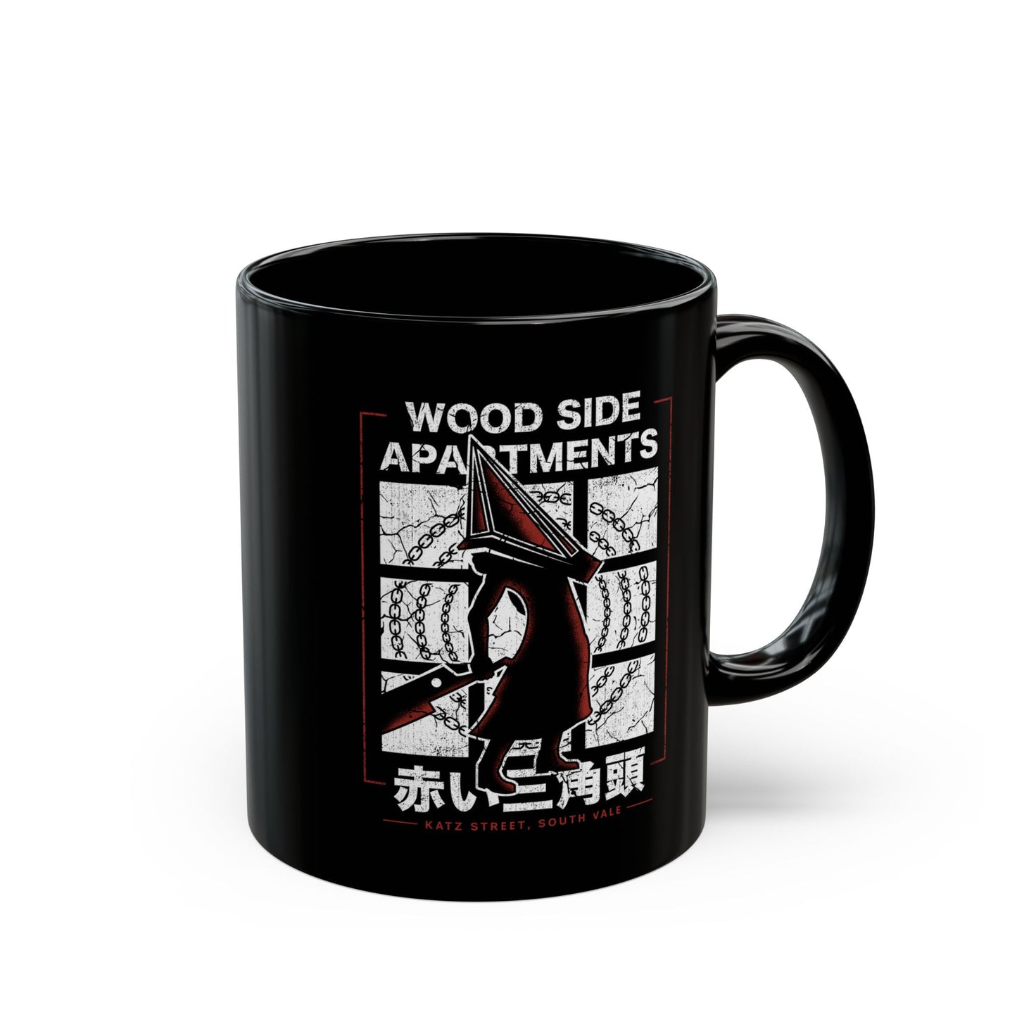 Wood Side Apartments Monster Black Mug