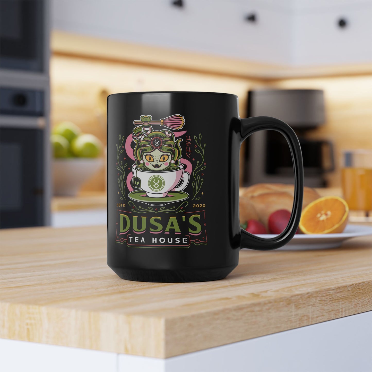Dusa Green Tea Emblem Black Mug