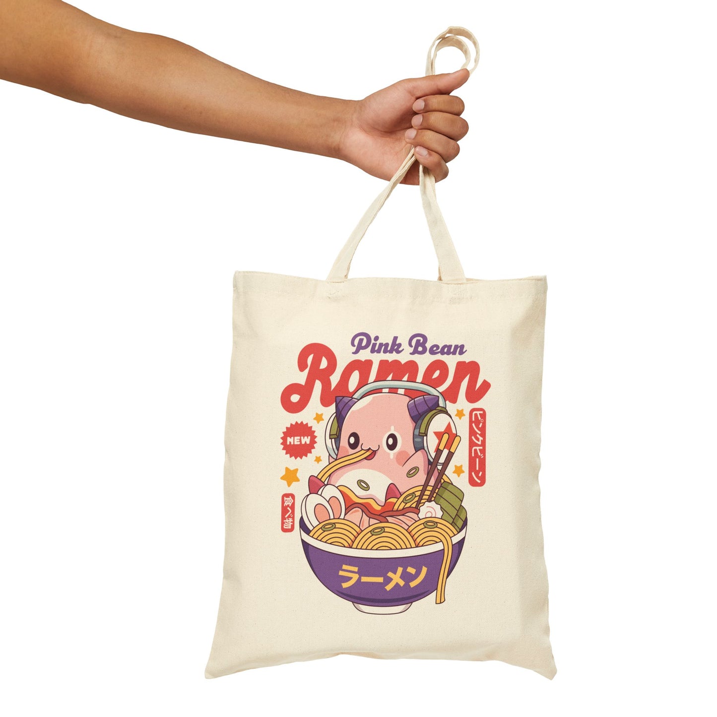 Pink Bean Ramen Kawaii Canvas Tote Bag