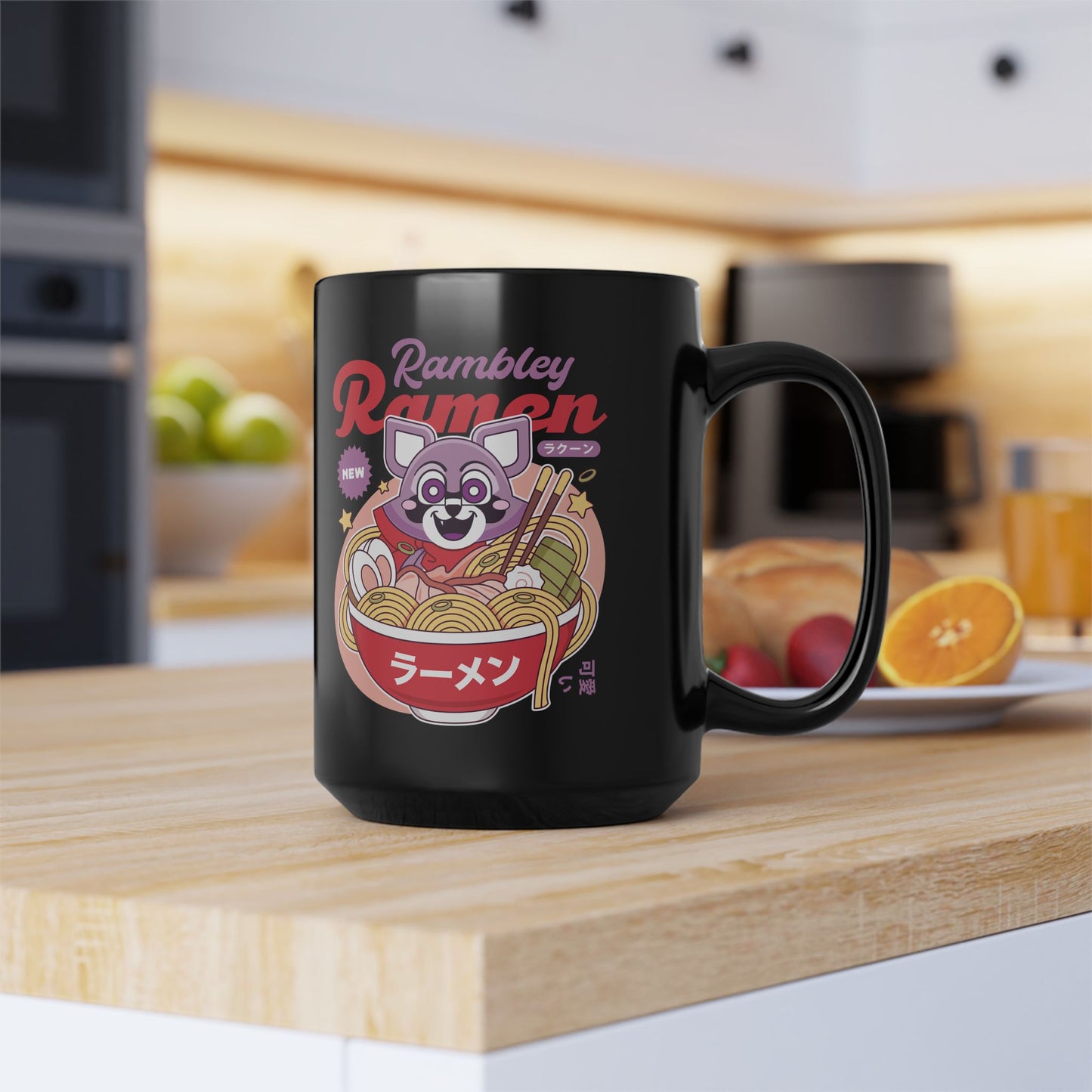 Rambley The Raccoon Ramen Black Mug