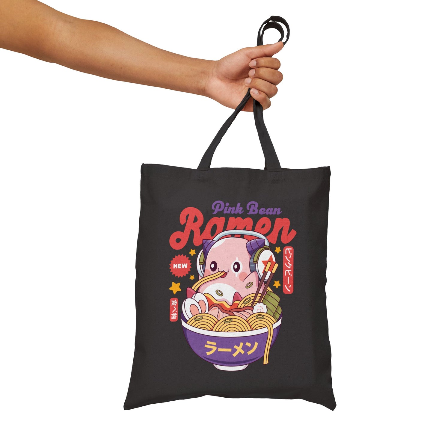Pink Bean Ramen Kawaii Canvas Tote Bag