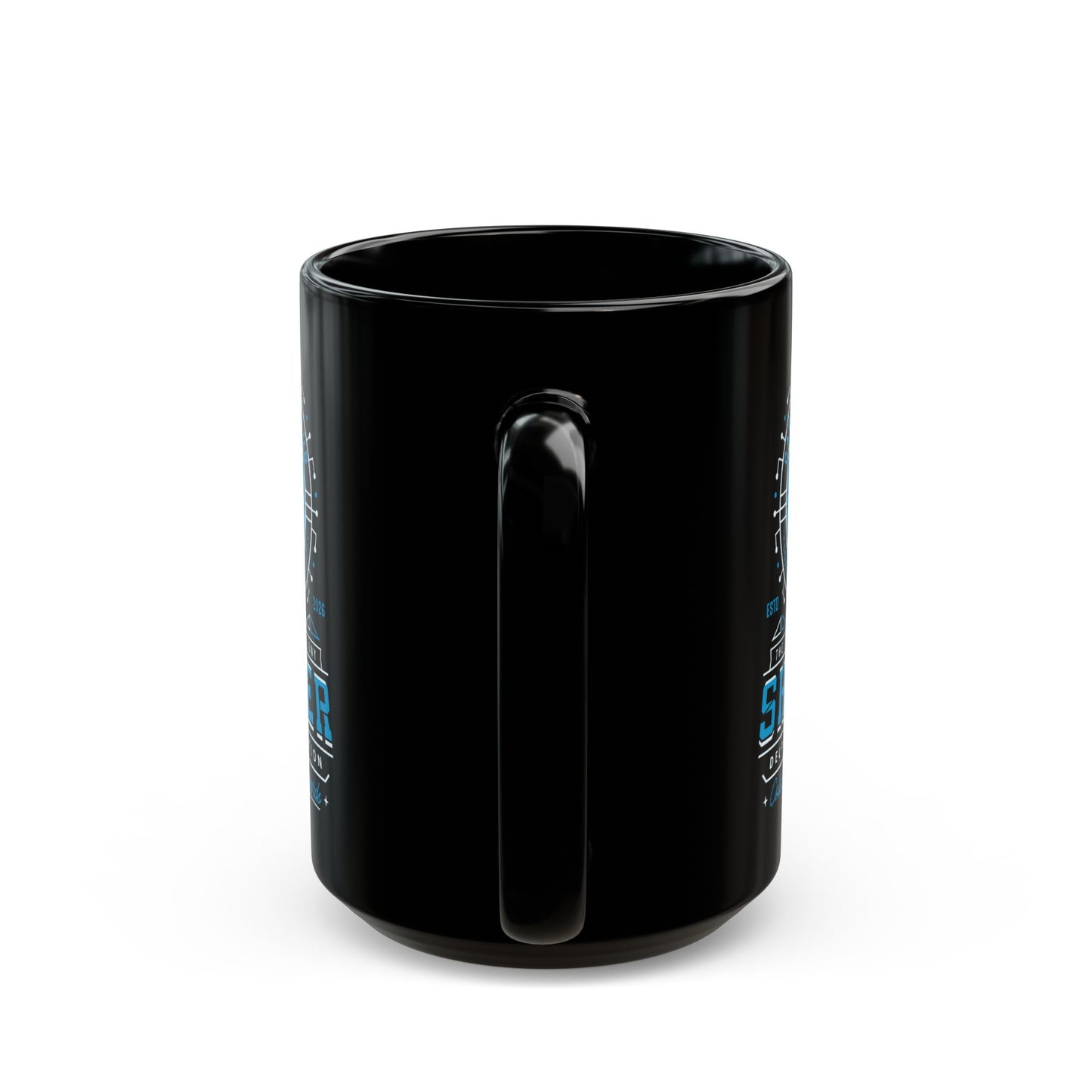Cabin Coins Stamp Club Emblem Black Mug