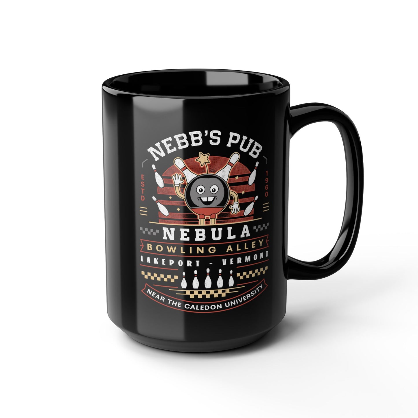 Nebb Bowling Mascot Emblem Black Mug
