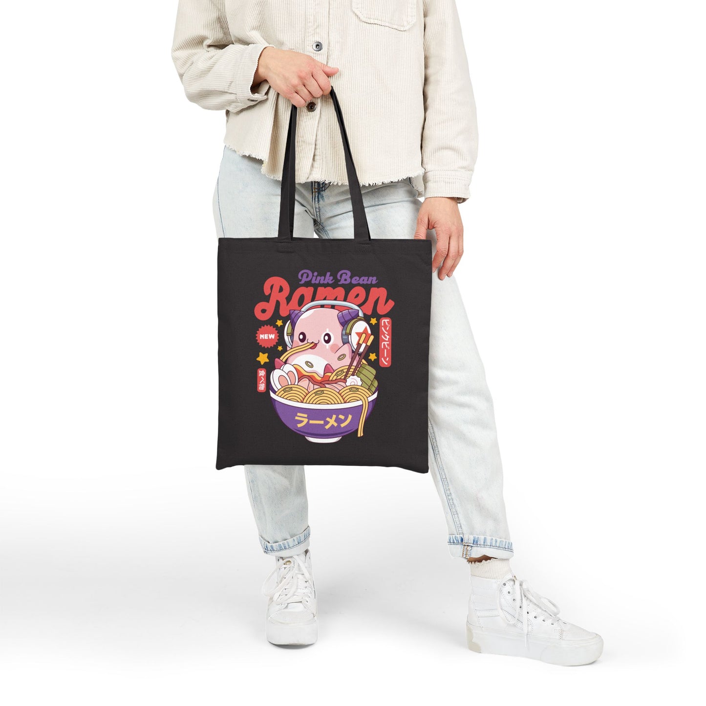 Pink Bean Ramen Kawaii Canvas Tote Bag