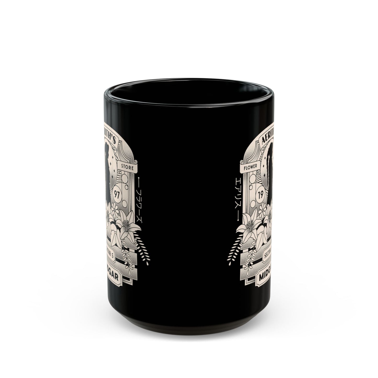 Aerith And Flowers Black Mug