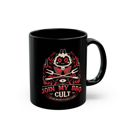 Join My Barbecue Cult Black Mug
