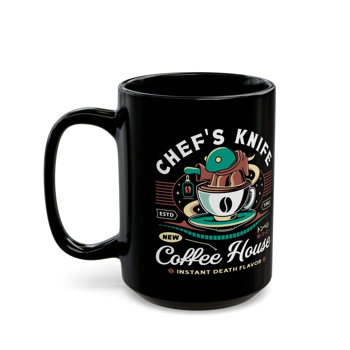 Chefs Knife Coffee Crest Black Mug