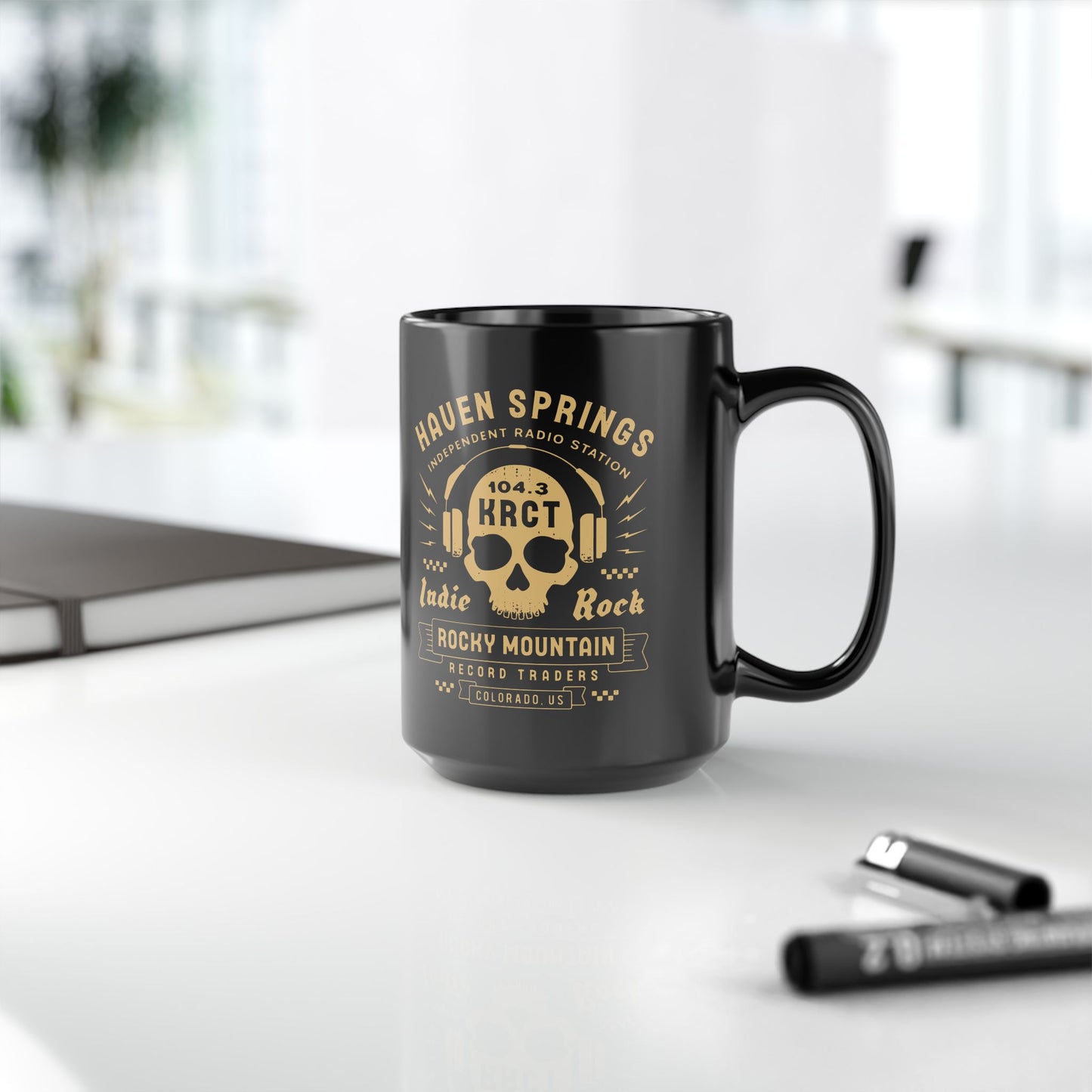 Haven Springs Radio Emblem Black Mug