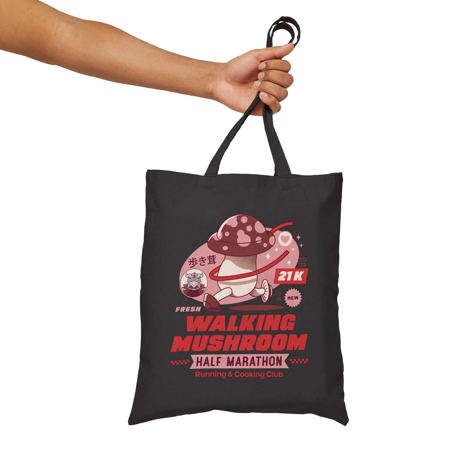 Walking Mushroom Marathon Cotton Canvas Tote Bag