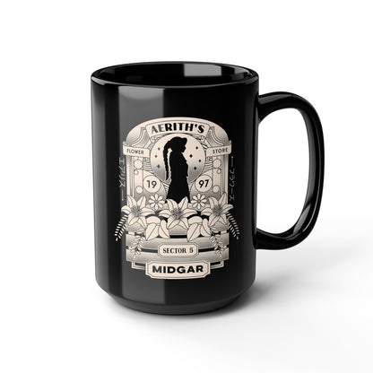 Aerith And Flowers Black Mug