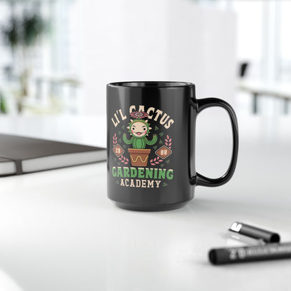 Lil Cactus Gardening Academy Black Mug