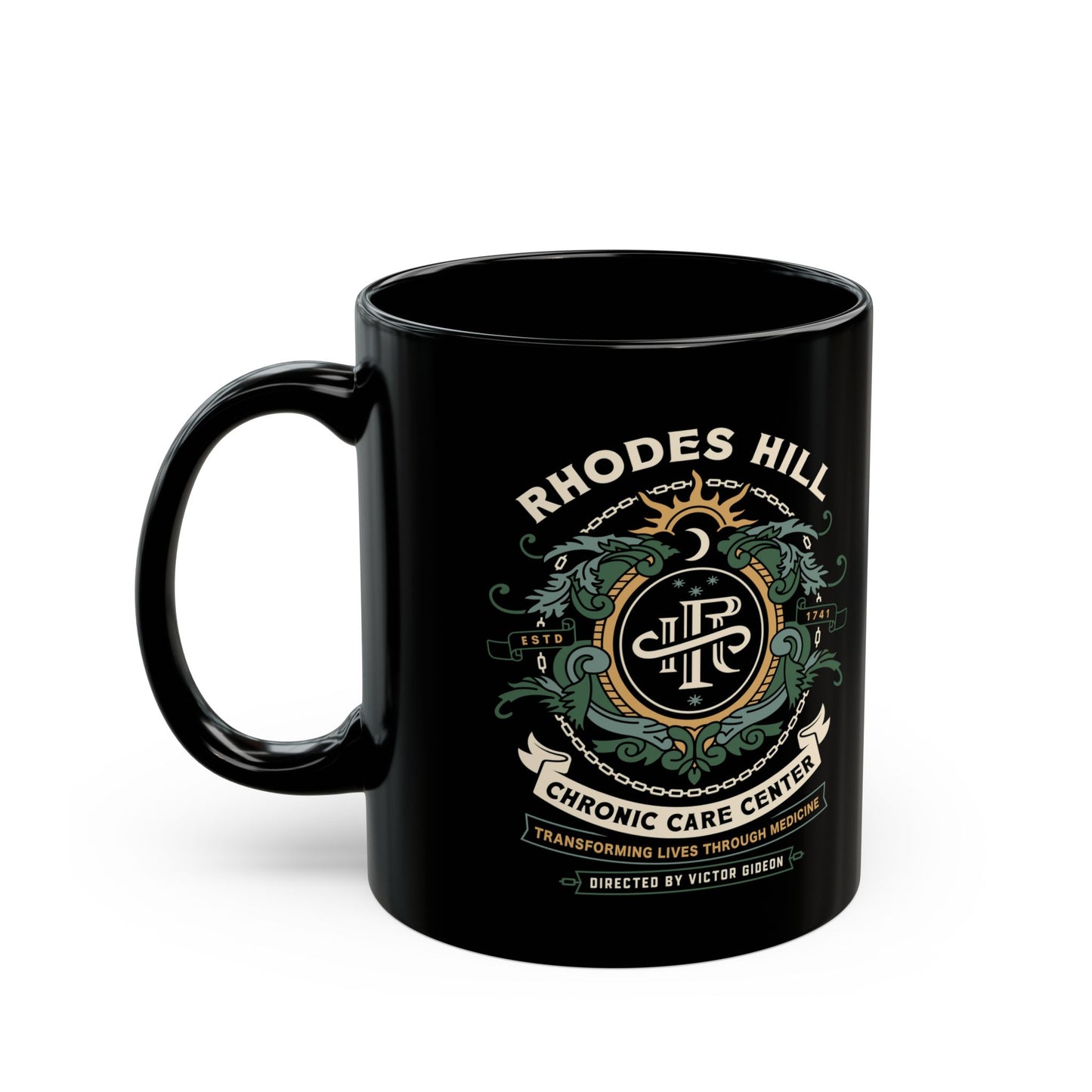 Rhodes Hill Chronic Care Center Crest Black Mug