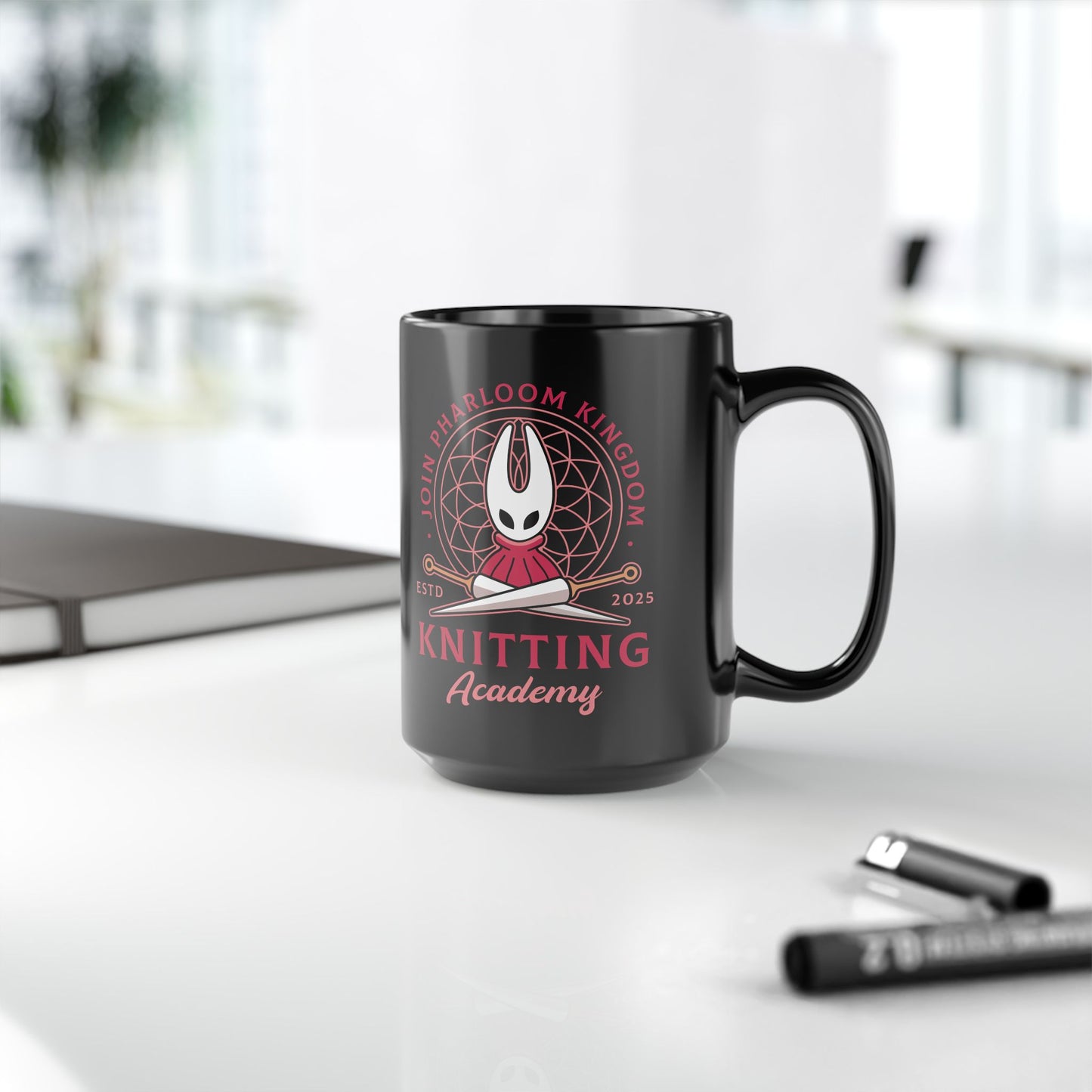 Pharloom Knitting Emblem Black Mug