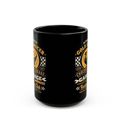 Gold Saucer Garage Vintage Black Mug