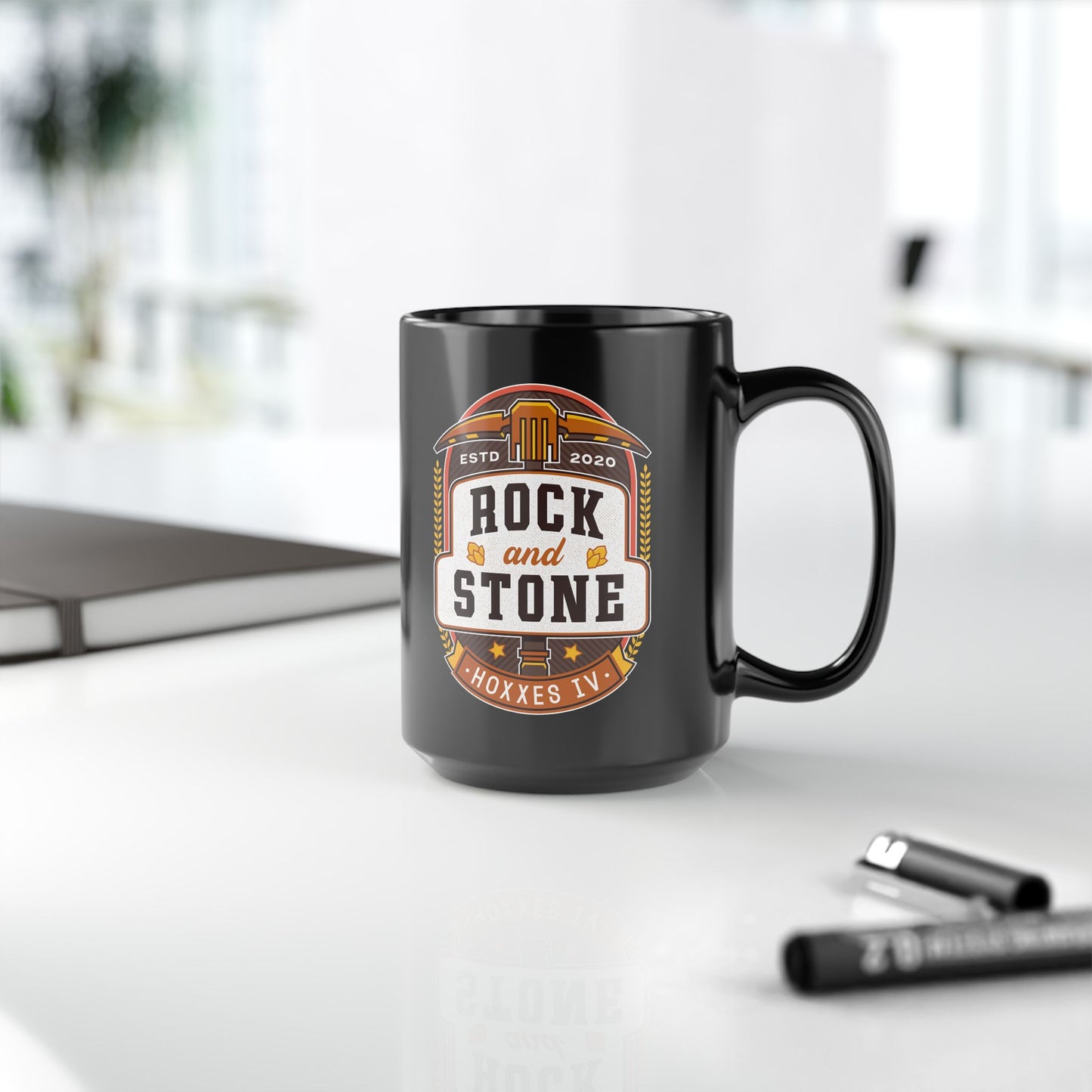 Rock And Stone Emblem Black Mug
