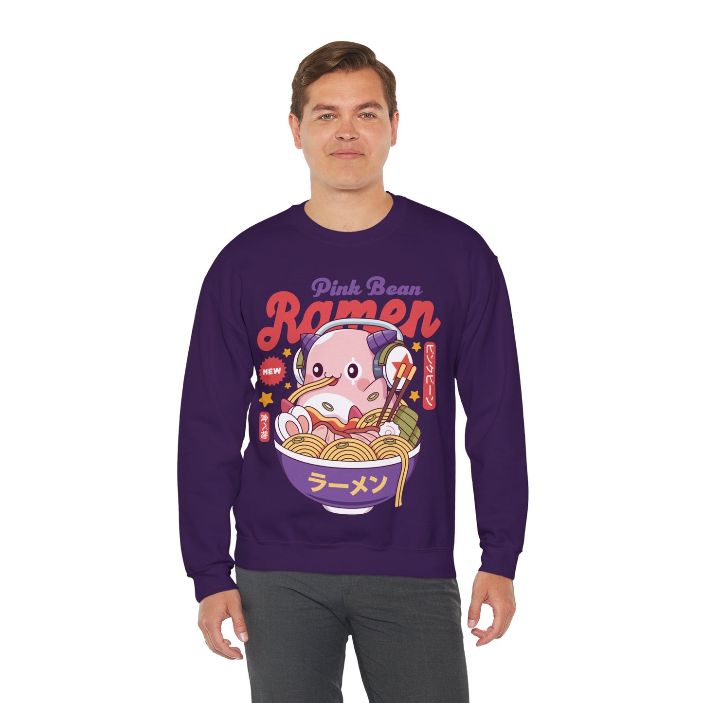Pink Bean Ramen Kawaii Unisex Crewneck Sweatshirt