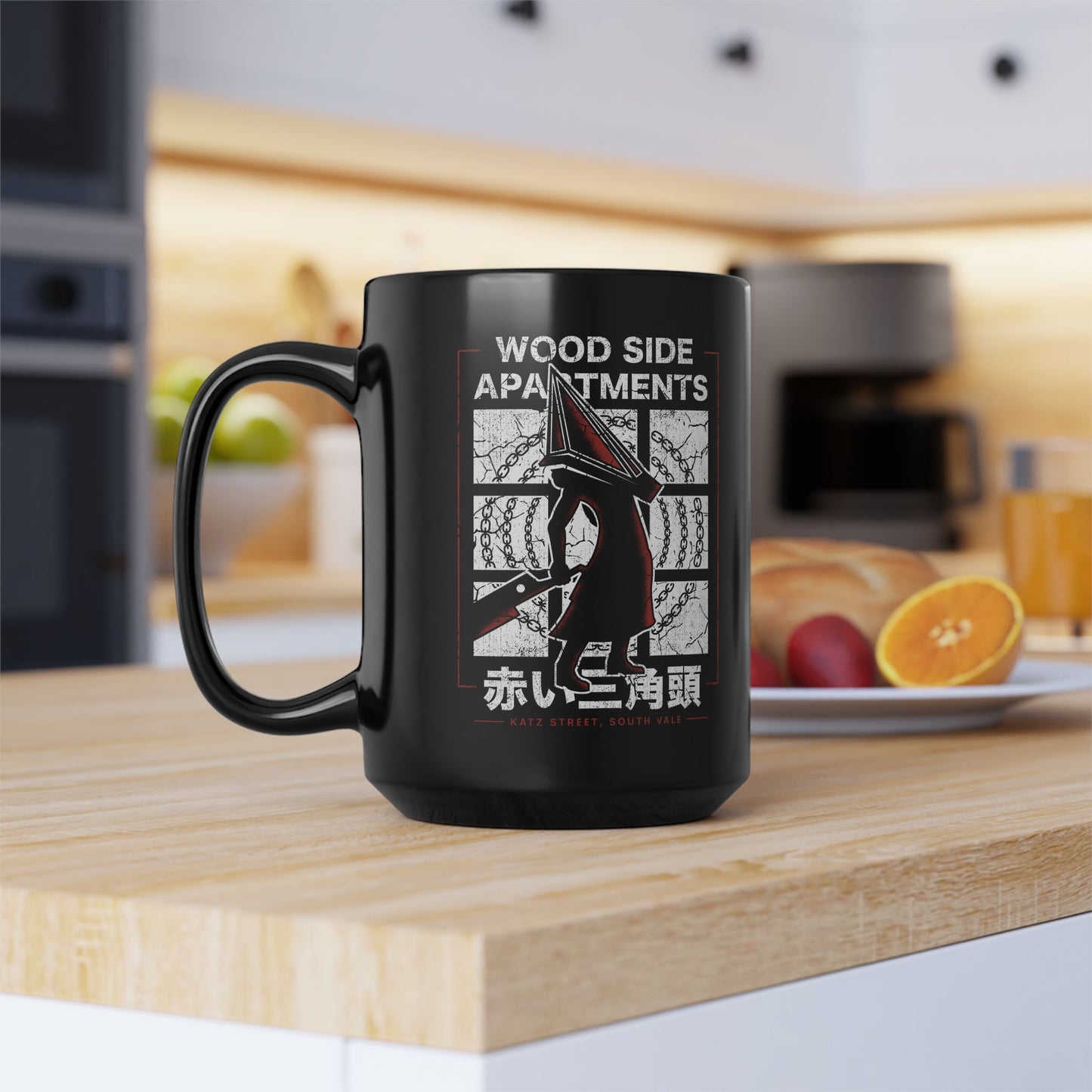 Wood Side Apartments Monster Black Mug