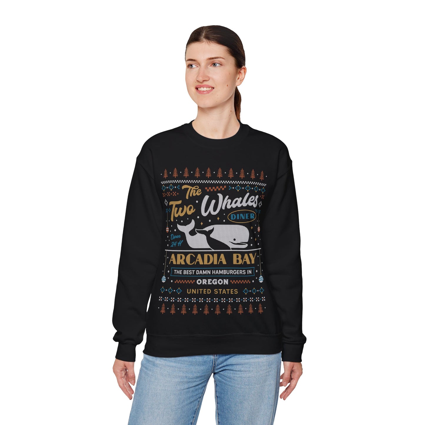 Two Whales Diner Ugly Sweater Unisex Crewneck Sweatshirt